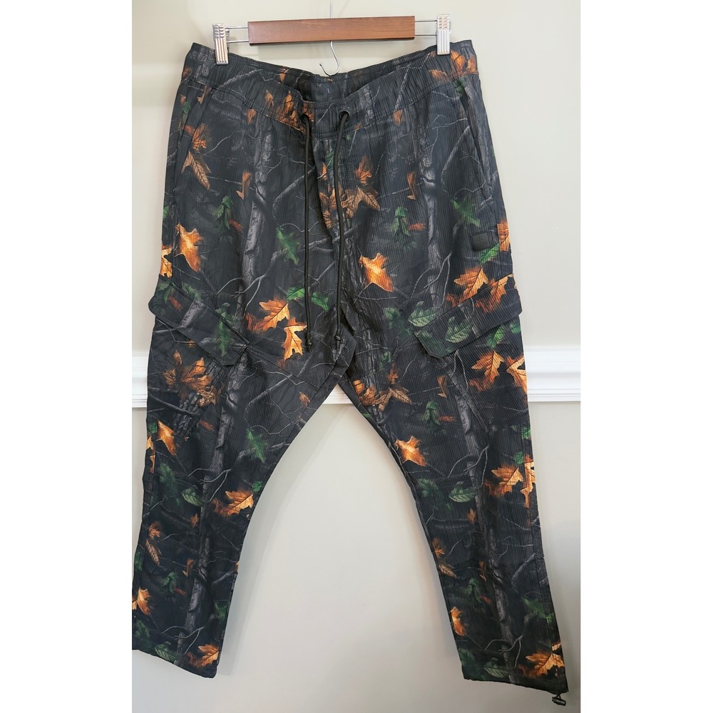 Saints Studio Mens XL Camo Cargo Pants Forest Leaf Print Ripstop Tapered Jogger